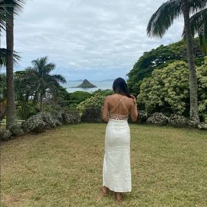 Zara | White linen criss cross dress with slit